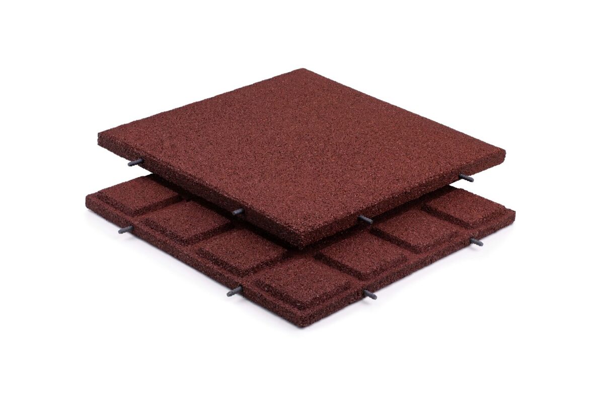 Universālās gumijas flīzes 500 x 500 x 30 mm sarkanas ar savienojumiem