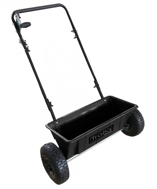 Väetisekülvik lükatav, 25 l. Plastmassist rattad.