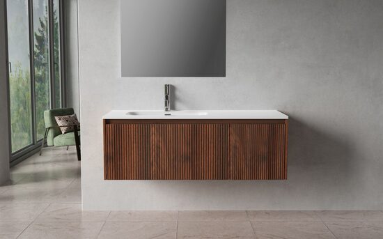 Vannasistabas skapis ar izlietni un porcelāna virsmu, 120 cm, divas atvilktnes, tumšs tīkkoks