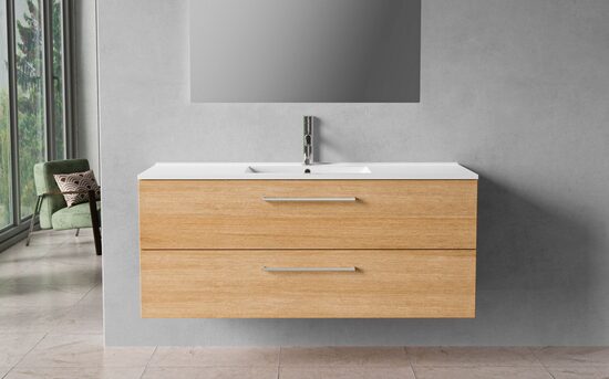 Kylpyhuonekaappi, 120 cm, lämmin tammi, 2 laatikkoa, kromikahvat