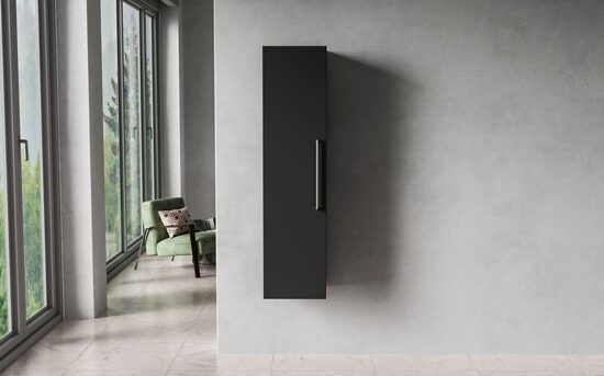 Kylpyhuoneen sivukaappi, 30 x 28 x 120 cm, mattamusta, yksi ovi, 3 hyllyä