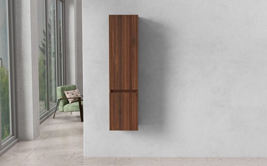 Sānu skapītis, 30 x 28 x 120 cm, tumšs tīkkoks, divas durvis, 3 plaukti