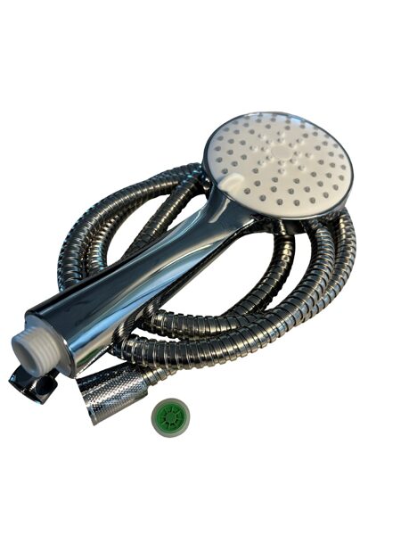 Rokas duša ar šļūteni, hromēta/balta