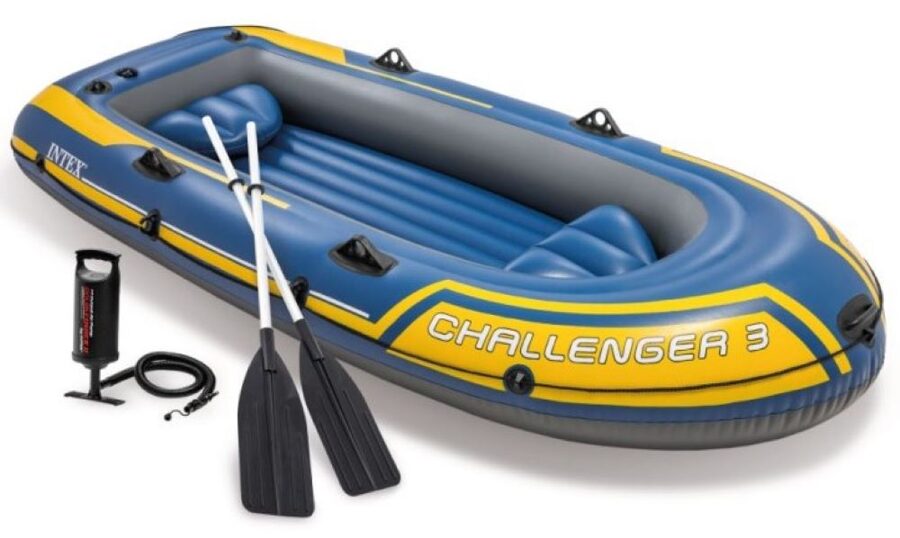 Inflatable boat with a paddle