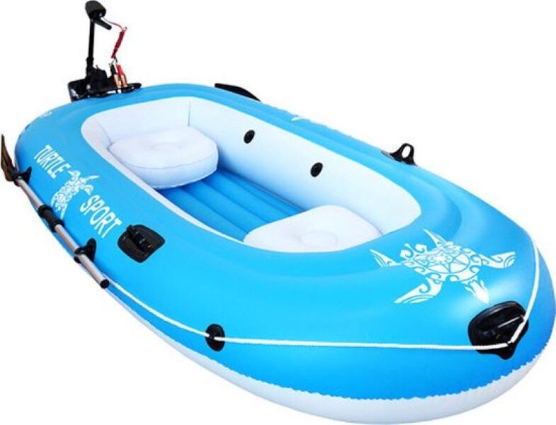 Inflatable boat with engine (battery not incl.) and paddle